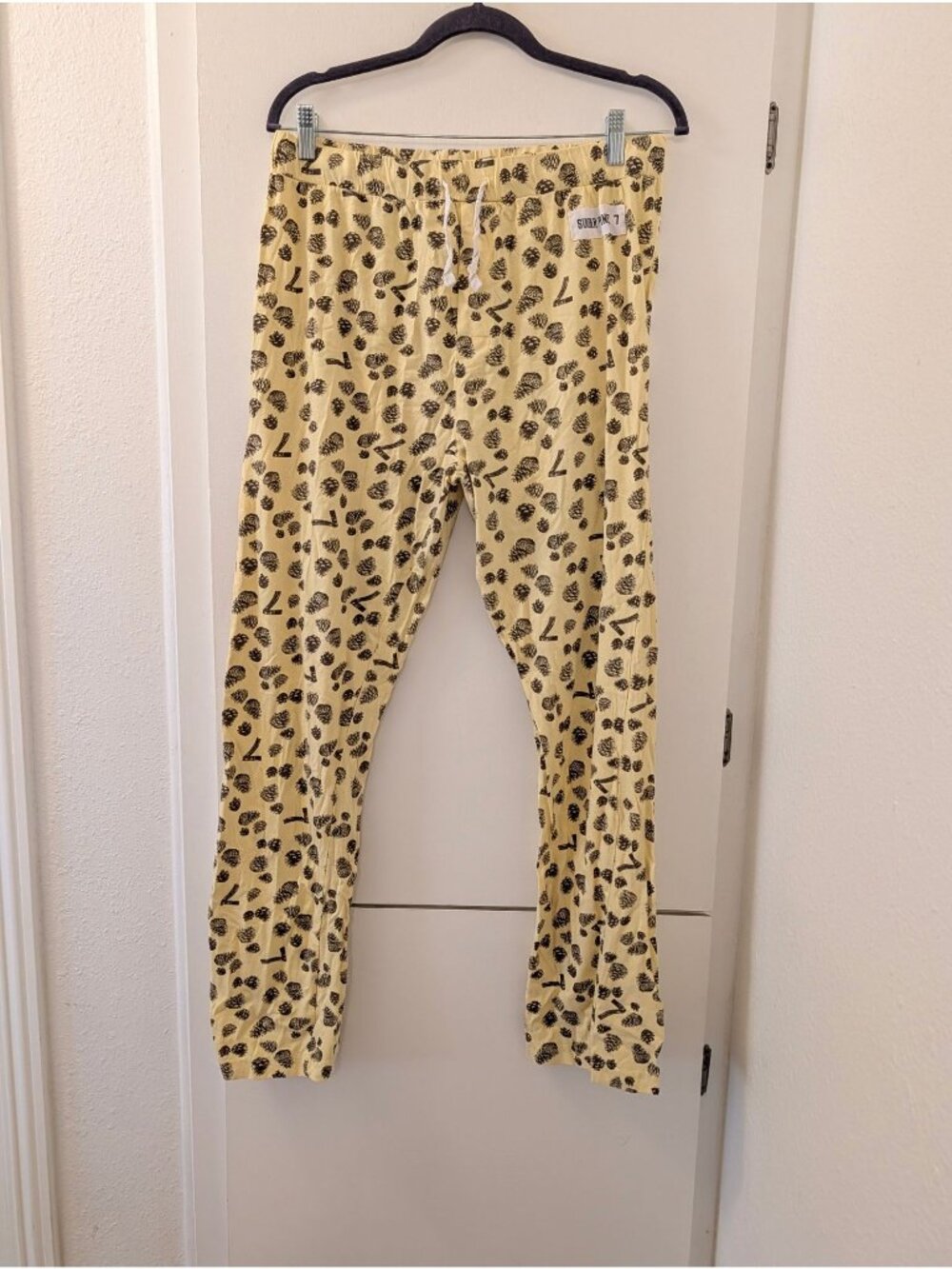 Sugar Pine 7 Yellow Pajama Pants With Pinecone Print & Drawstring - Size M